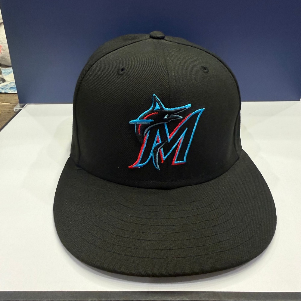 New‎ Era 59FIFTY Miami Marlins Hat Mens 7 3/8 Black MLB Fitted On Field Cap